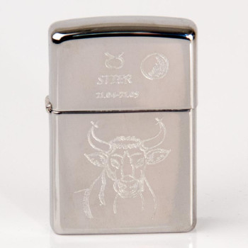 ZIPPO chrom poliert Stier Ha in kleiner Holzbox