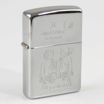 Zippo chrom poliert Zwillinge Ha in kleiner Holzbox - 1