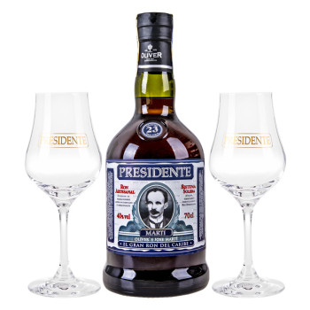 Presidente Marti 23Y Sistema Solera 0,7 l 40% dárkové balení + 2 skleničky - 3
